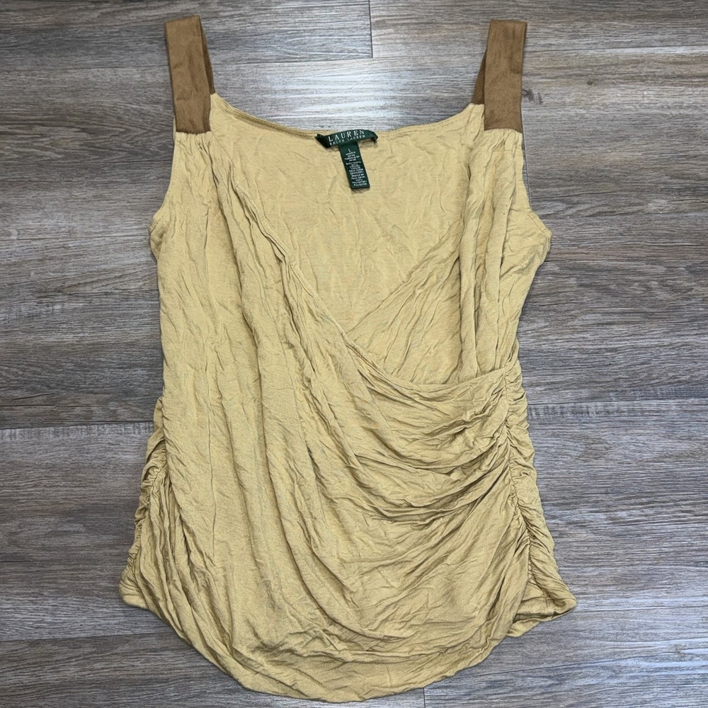 Lauren Ralph Lauren Mustard-Yellow Sleeveless Tank Top Womens L Wrap Front